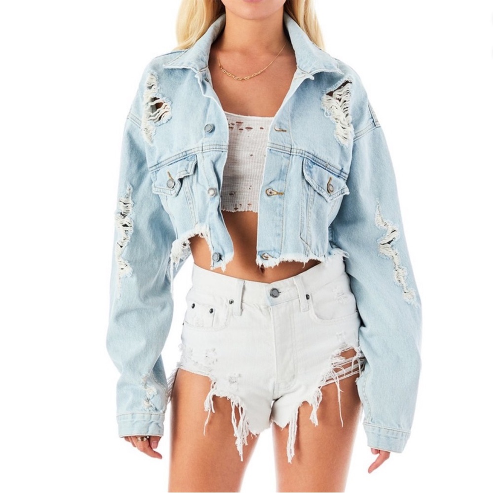 Carmar cropped distressed jean jacket